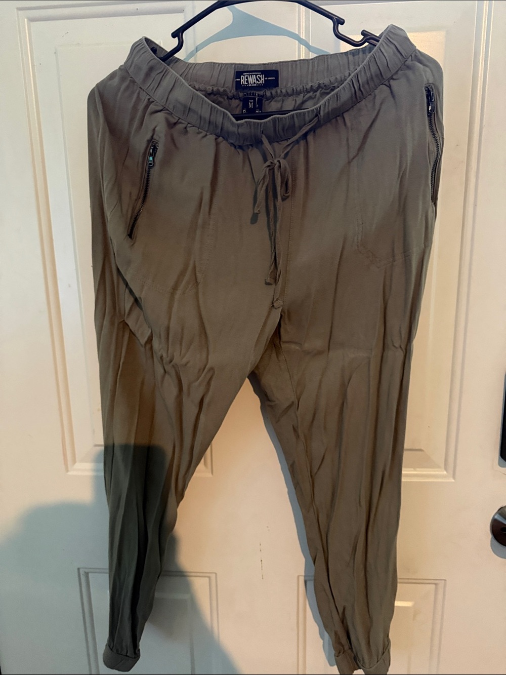 Rewash Olive Drawstring Zip-Front Joggers
